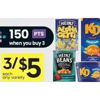 Kraft Dinner Macroni & Cheese, Macaroni & Cheese Snack Cups Or Heinz Beans Or Pasta