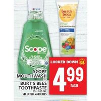 Scope Mouthwash, Burt's Bees Toothpaste