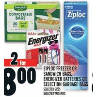 Ziploc Freezer or Sandwich Bags, Energizer Batteries or Selection Garbage Bags