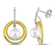 Cultured Freshwater Pearl And Diamond Circle Earrings - $179.40