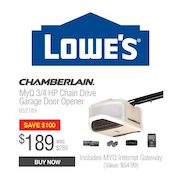 Lowe's Flash Sale: $189 Chamberlain MyQ 3/4 Chain Garage Door Opener For 6 Hours Only (Expires 6 PM EST)