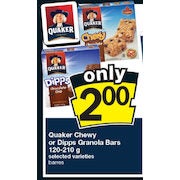 Quaker Chewy or Dipps Granola Bars 120-210g - $2.00