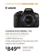 Canon Eos Rebel T6i With 18-55mm IS STM lens - $849.99 ($350.00 off)