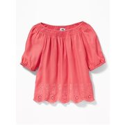 Relaxed Off-the-shoulder Cutwork Top For Girls - $18.00 - $22.00