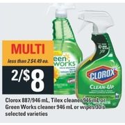 Clorox, Tilex Cleaner or Green Works Cleener or Wipes  - 2/$8.00