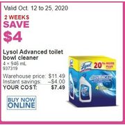 Lysol Advanced Toilet Bowl Cleaner - $7.49 ($4.00 off)
